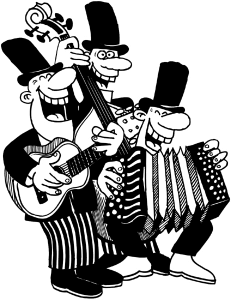 Guitar, accordion and bass fiddle players vinyl sticker. Customize on line. Music 061-0277
